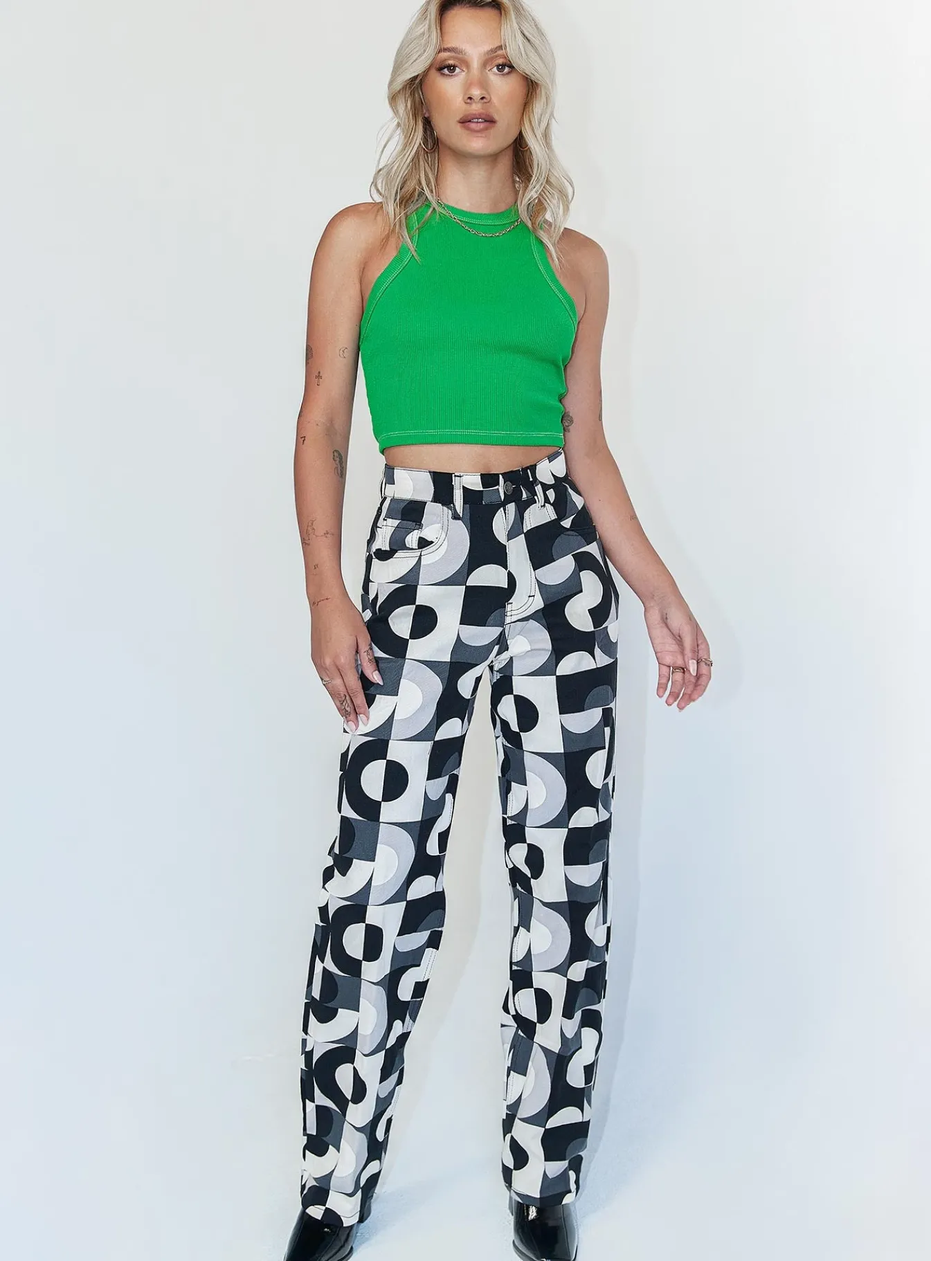 Princess Polly Motel Parallel Jeans Retro Optic Spot Black / White Discount