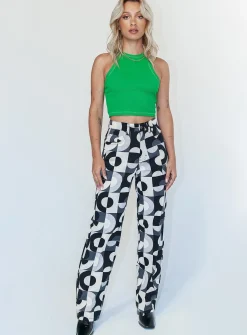 Princess Polly Motel Parallel Jeans Retro Optic Spot   Black / White Discount