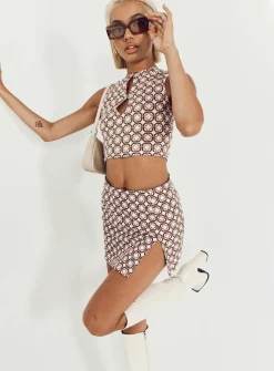 Princess Polly Motel Pelma Mini Skirt Chain Tangle Beige Best