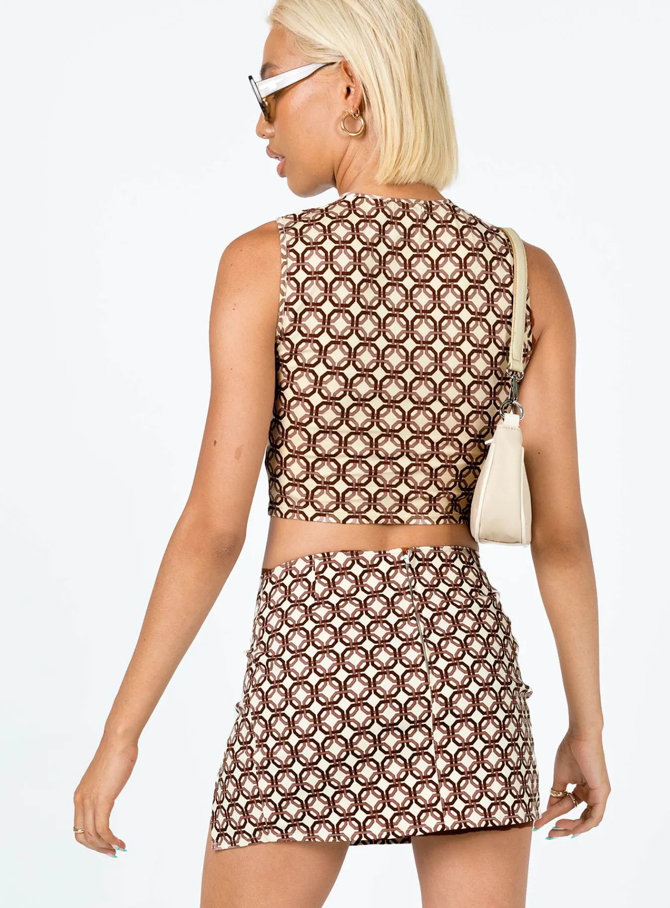 Princess Polly Motel Pelma Mini Skirt Chain Tangle Beige Best