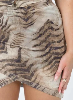 Princess Polly Motel Plata Skirt Tiger Brown Clearance