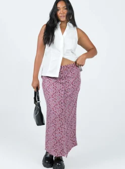 Princess Polly Motel Relow Skirt 90S Floral  Burgundy Clearance