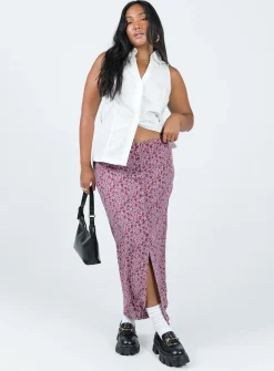 Princess Polly Motel Relow Skirt 90S Floral  Burgundy Clearance