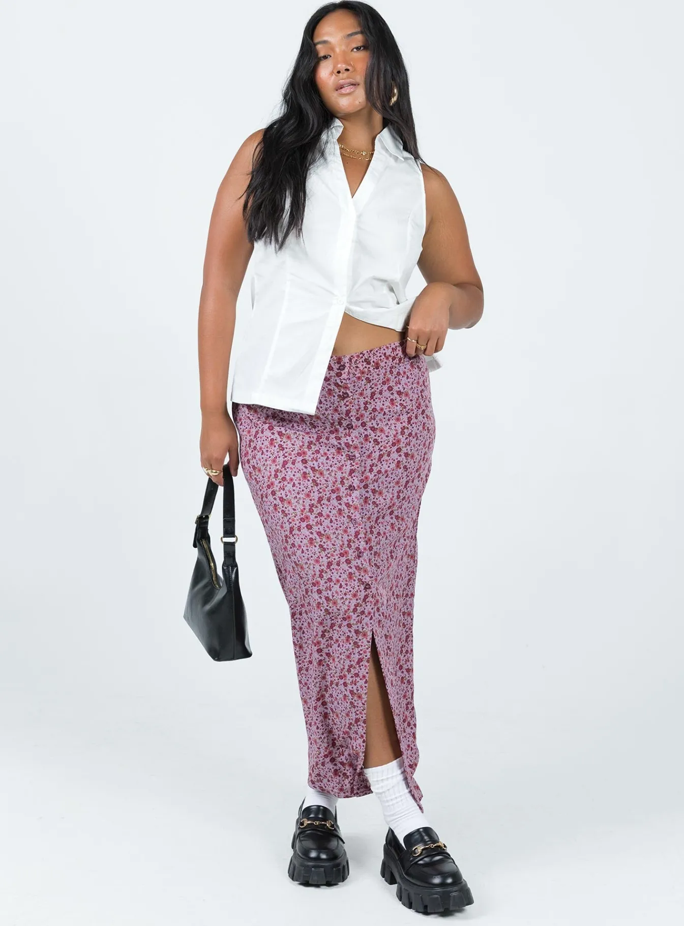 Princess Polly Motel Relow Skirt 90S Floral Burgundy Clearance