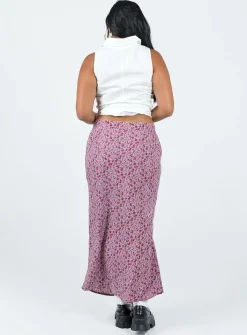 Princess Polly Motel Relow Skirt 90S Floral Burgundy Clearance
