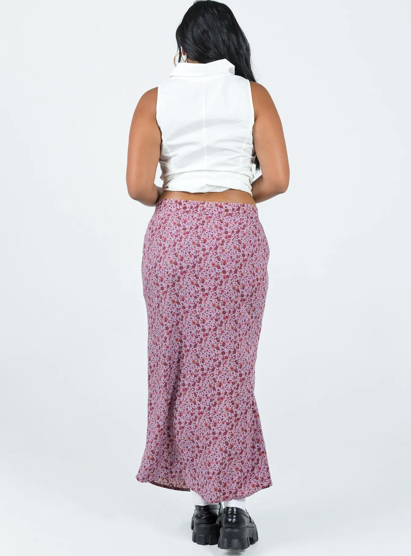 Princess Polly Motel Relow Skirt 90S Floral Burgundy Clearance