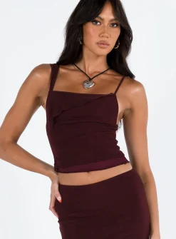 Princess Polly Motel Sambu Top Mesh Burgundy Best
