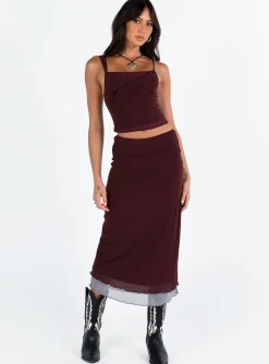 Princess Polly Motel Sambu Top Mesh Burgundy Best