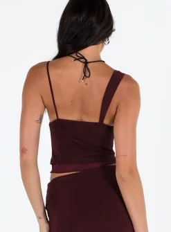 Princess Polly Motel Sambu Top Mesh Burgundy Best