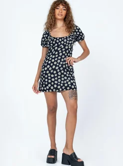 Princess Polly Motel Sasi Mini Dress Grunge Daisy  Black Fashion