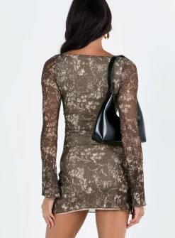 Princess Polly Motel Sevila Dress Batik Botanical Darkcrm   Brown Sale