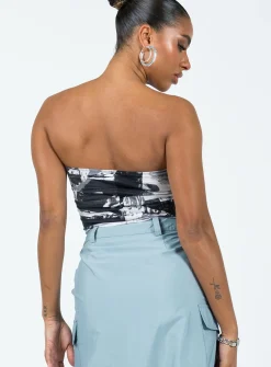 Princess Polly Motel Shae Top Photo Collage Grey Black New