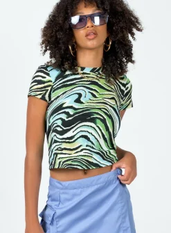 Princess Polly Motel Surtie Top Warped Zebra Blue Best Sale