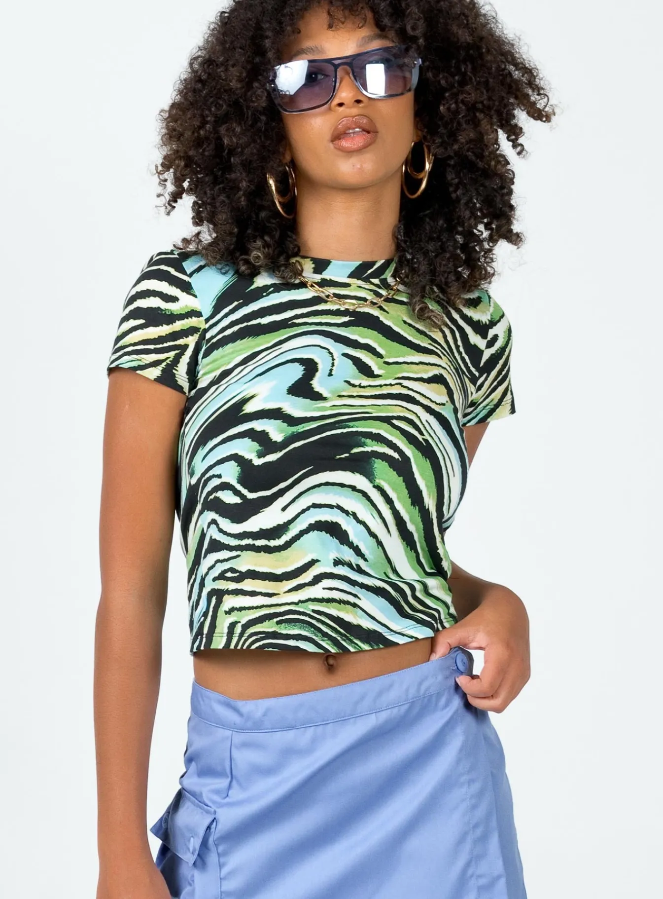 Princess Polly Motel Surtie Top Warped Zebra Blue Best Sale