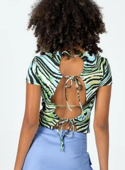 Princess Polly Motel Surtie Top Warped Zebra Blue Best Sale