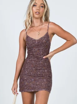 Princess Polly Motel Tintin Dress Flower Garden Brown Discount