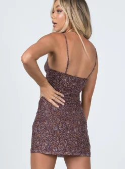 Princess Polly Motel Tintin Dress Flower Garden Brown Discount