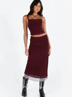 Princess Polly Motel Tresha Skirt Mesh199   Burgundy New