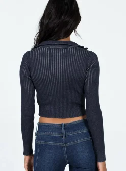 Princess Polly Motel Tuzifa Sweater 2 Tone Navy Sale