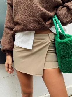 Princess Polly Motel Wahip Mini Skirt In Soft Tailoring  Beige Store