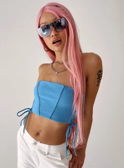 Princess Polly Mylor Strapless Top  Blue Flash Sale