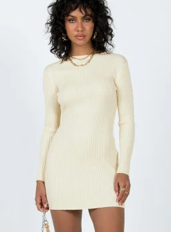 Princess Polly Nadine Long Sleeve Mini Dress  Cream Discount