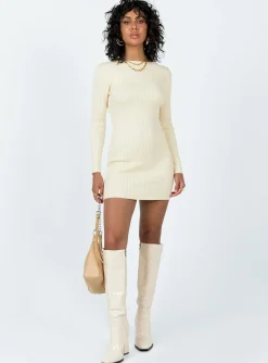 Princess Polly Nadine Long Sleeve Mini Dress  Cream Discount