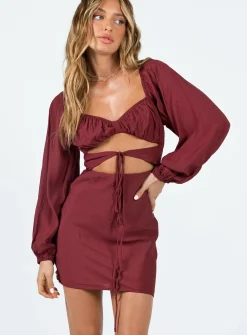 Princess Polly Nakita Long Sleeve Mini  Burgundy Best