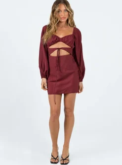 Princess Polly Nakita Long Sleeve Mini  Burgundy Best