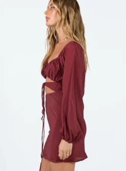 Princess Polly Nakita Long Sleeve Mini  Burgundy Best