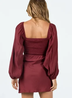 Princess Polly Nakita Long Sleeve Mini  Burgundy Best
