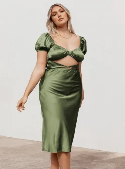 Princess Polly Nakita Midi Dress  Khaki New