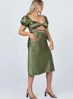 Princess Polly Nakita Midi Dress  Khaki New