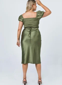 Princess Polly Nakita Midi Dress  Khaki New