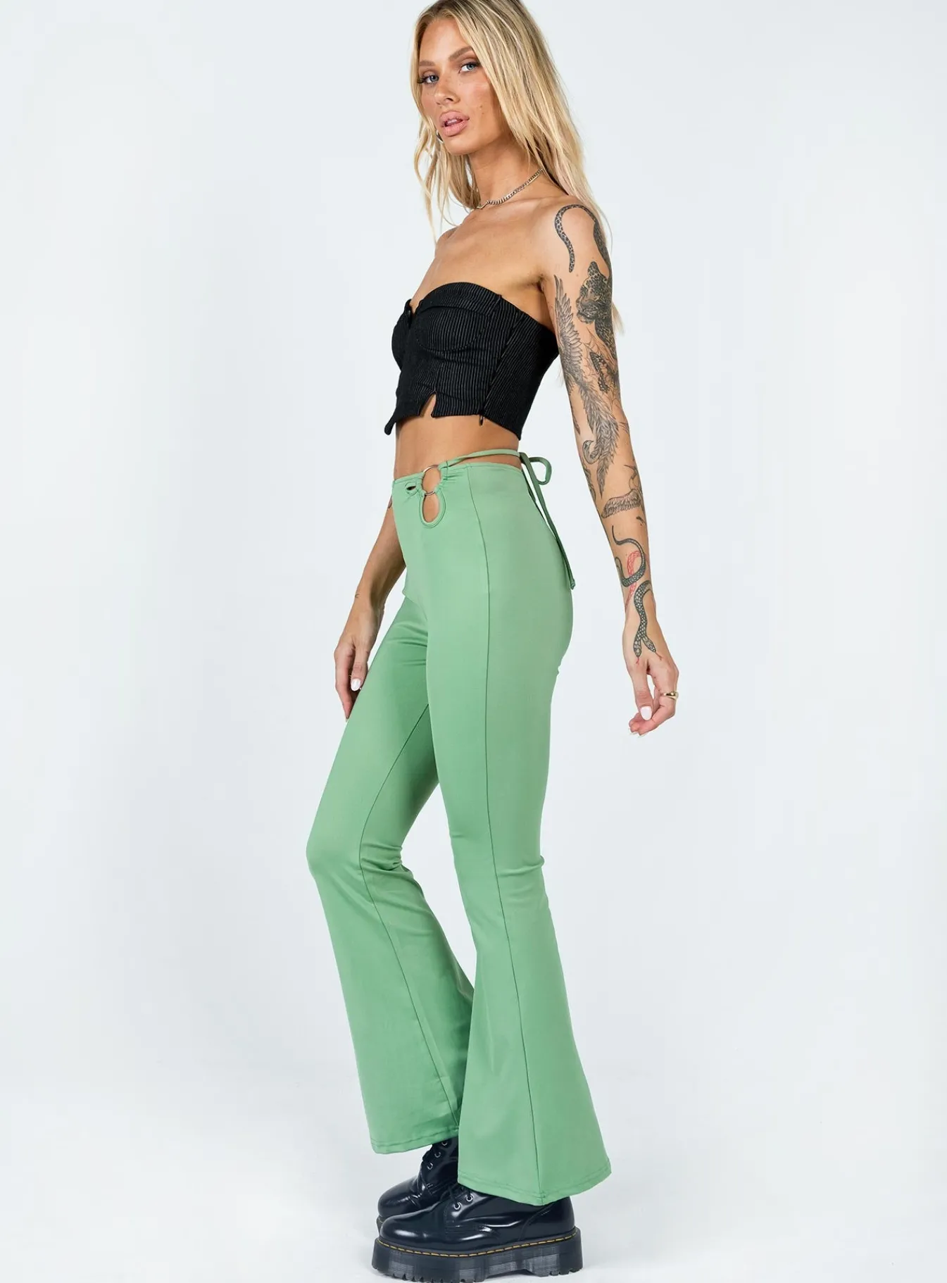 Princess Polly Nancy Pants Sage Green Clearance