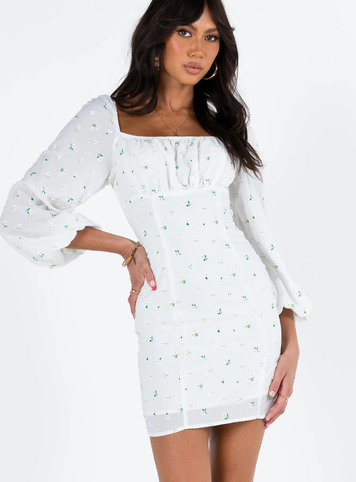 Princess Polly Napier Long Sleeve Mini Dress White Outlet