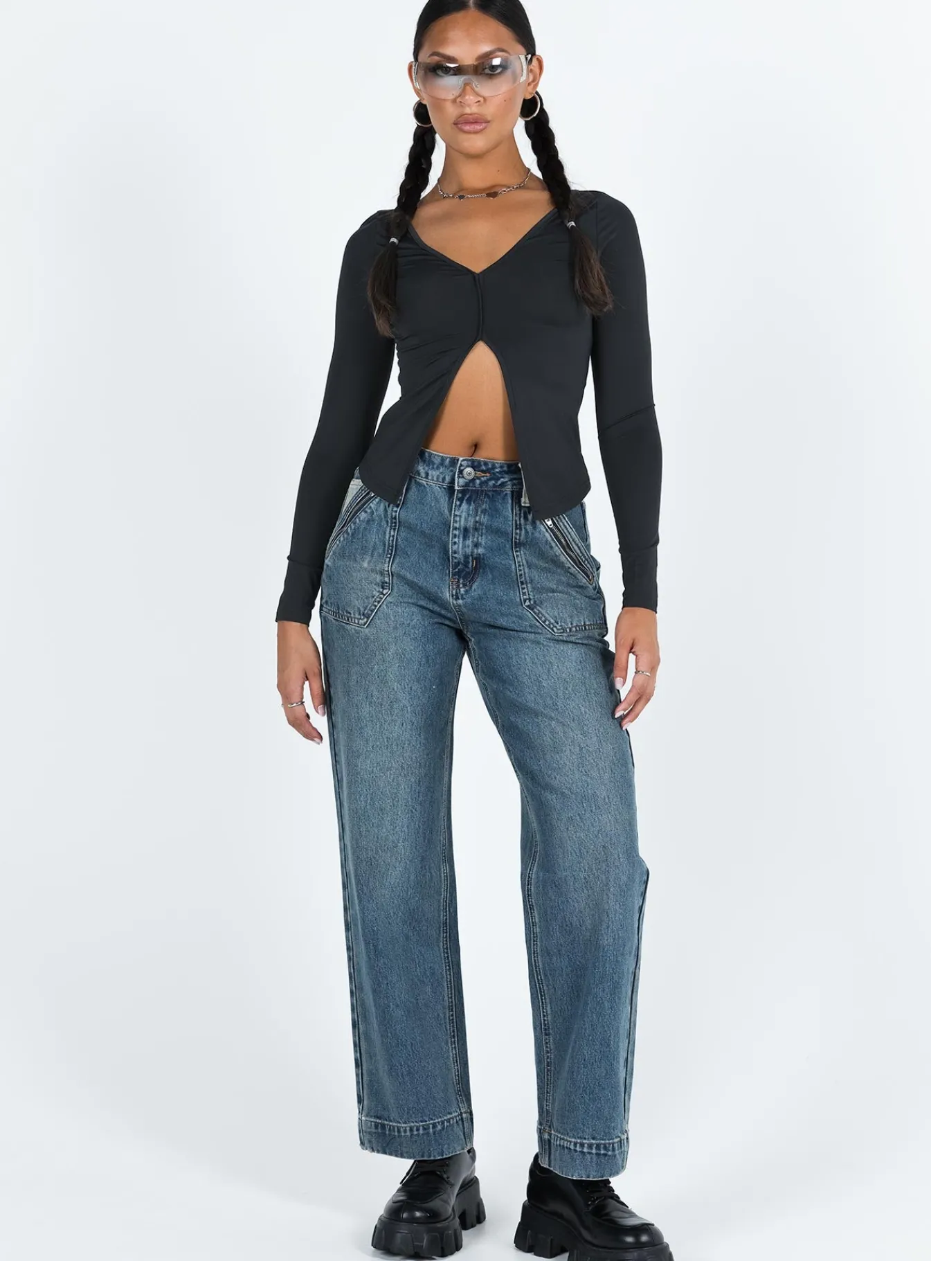 Princess Polly Nataly Jeans Dark Wash Denim Flash Sale