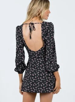 Princess Polly Naturi Long Sleeve Mini Dress/ Floral   Black Best