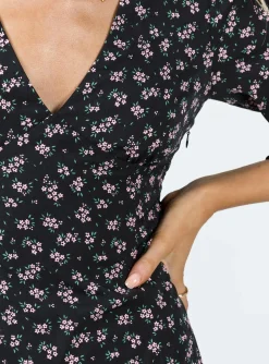 Princess Polly Naturi Long Sleeve Mini Dress/ Floral   Black Best