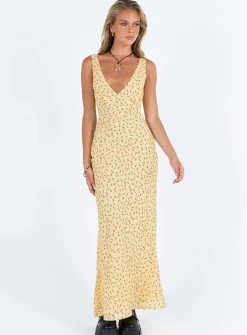 Princess Polly Nellie Maxi Dress  Yellow / Red Floral Cheap