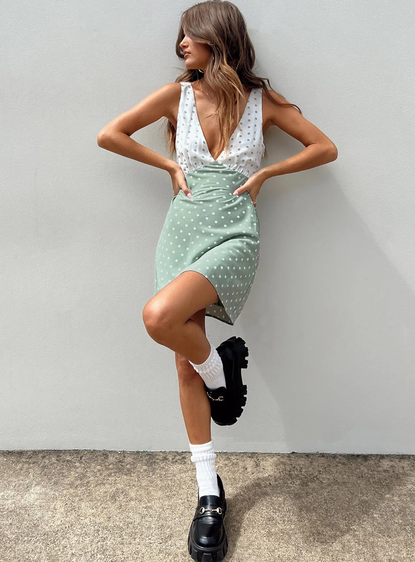 Princess Polly Nellie Mini Dress Mint Polka Dot Store