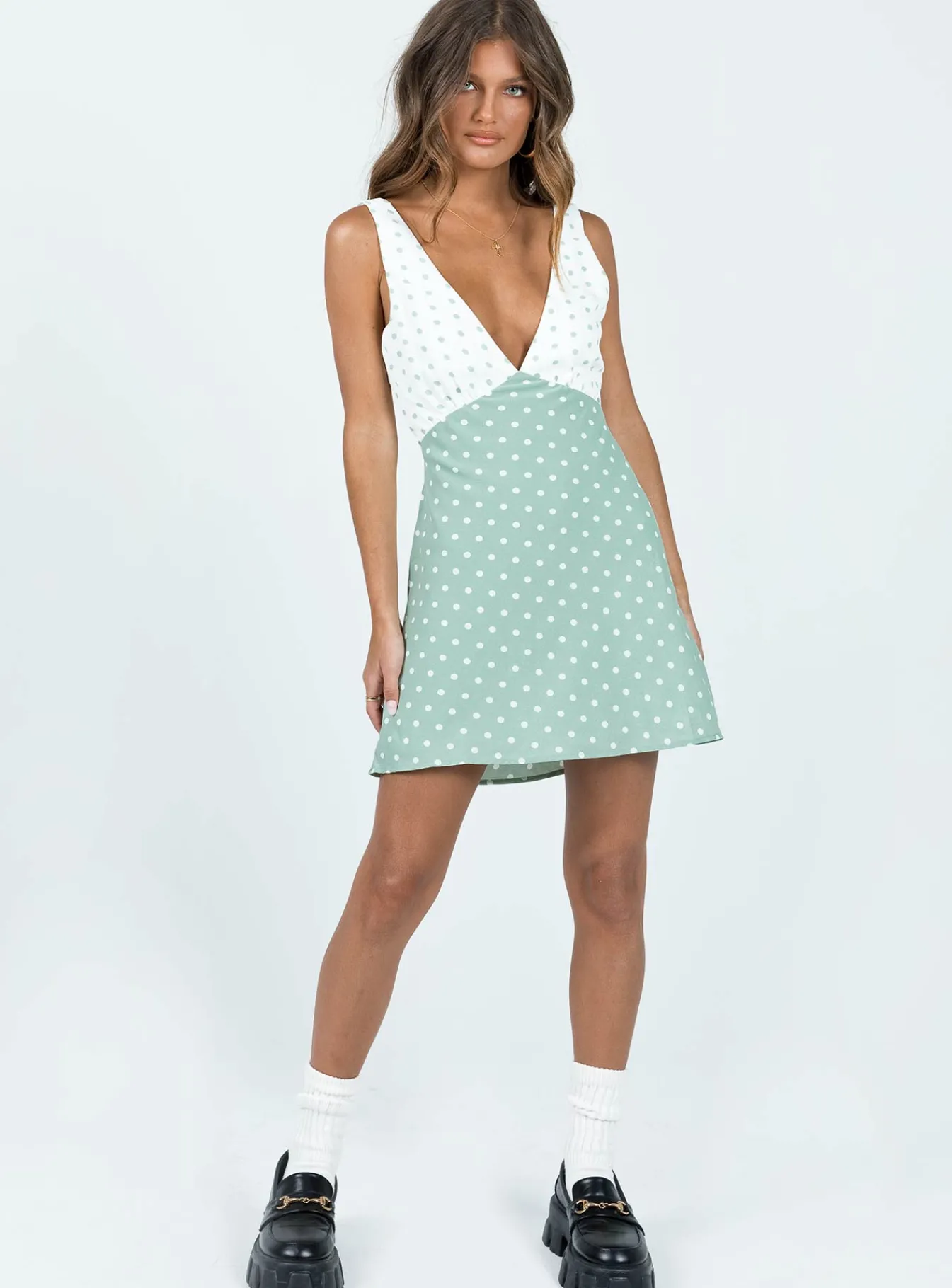Princess Polly Nellie Mini Dress Mint Polka Dot Store