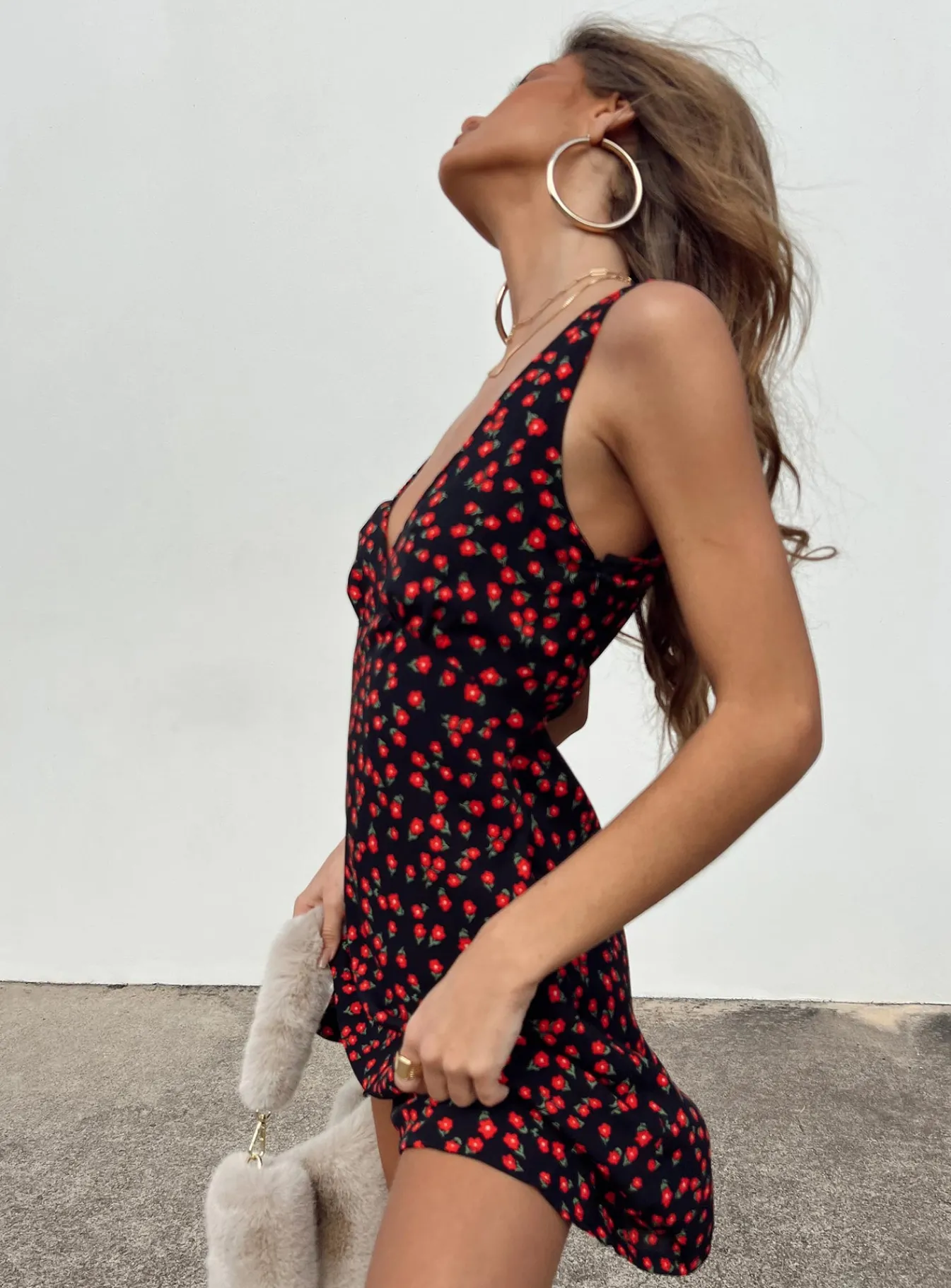 Princess Polly Nellie Mini Dress Black / Red Floral Outlet