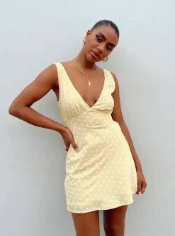 Princess Polly Nellie Mini Dress  Yellow Polka Dot Best Sale