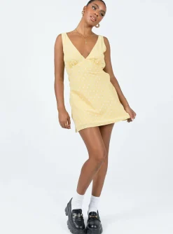 Princess Polly Nellie Mini Dress  Yellow Polka Dot Best Sale