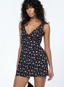Princess Polly Nellie Mini Dress Black Floral New