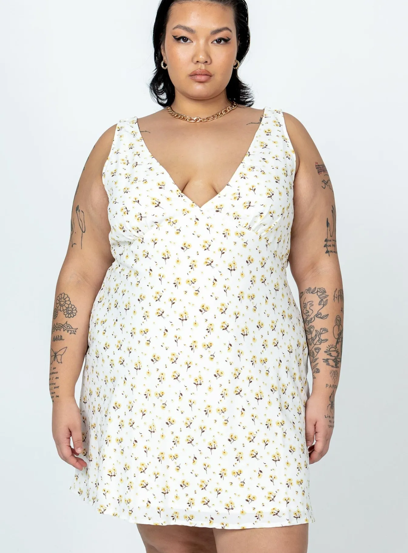 Princess Polly Nellie Mini Dress/ Yellow Floral Curve White Shop