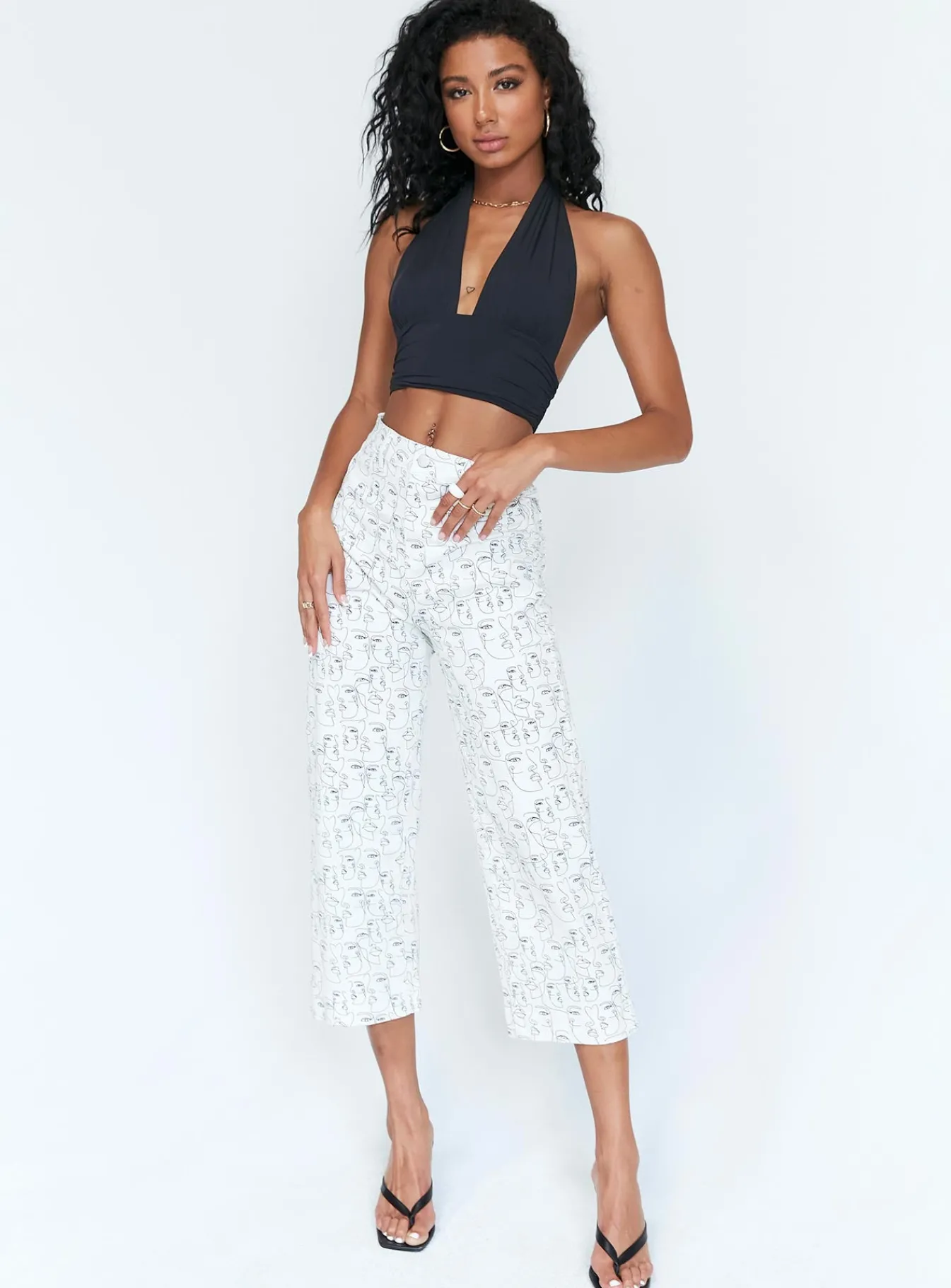 Princess Polly Nelly Wide Leg Face Print Pants White Multi Clearance