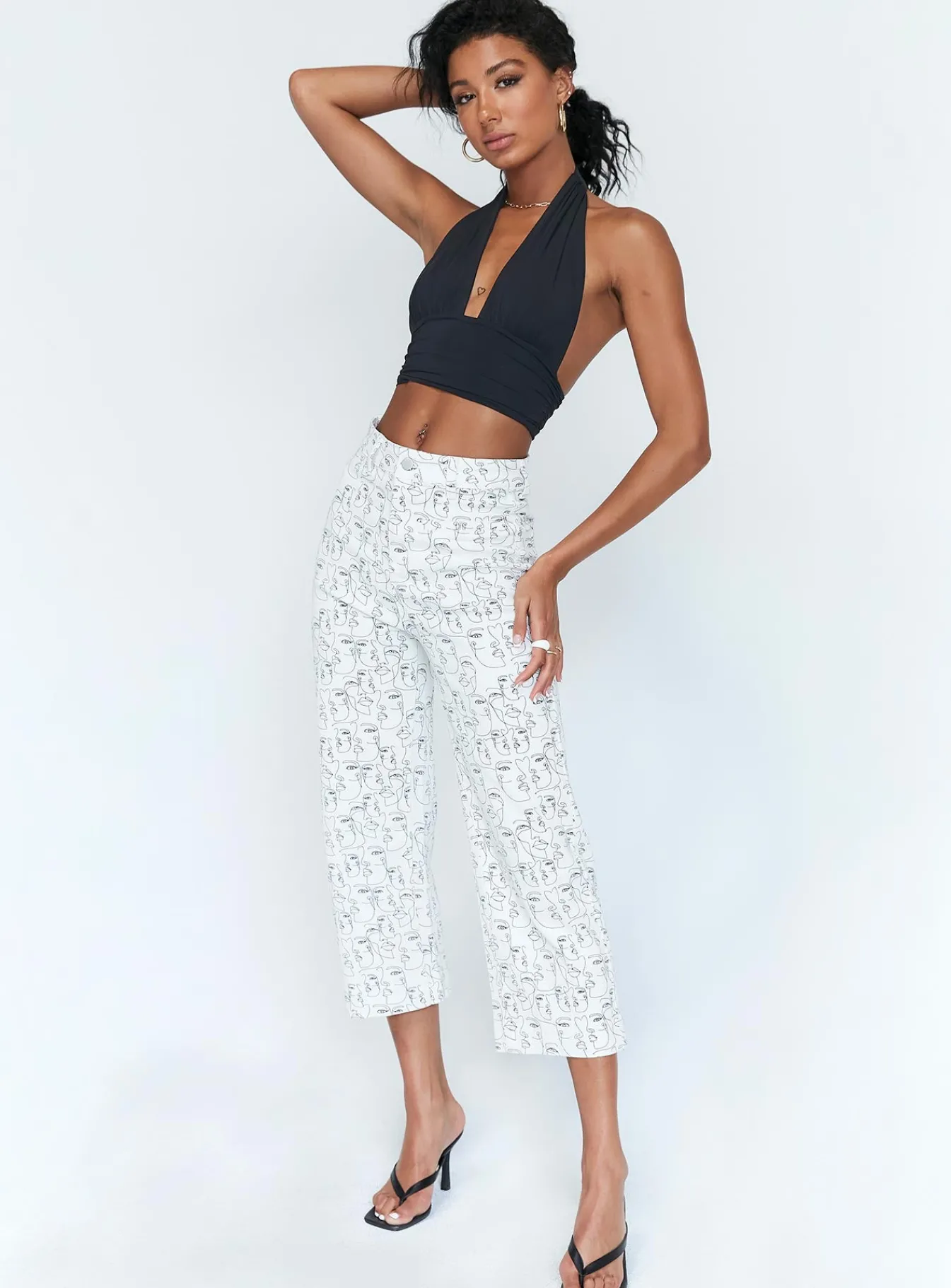 Princess Polly Nelly Wide Leg Face Print Pants White Multi Clearance