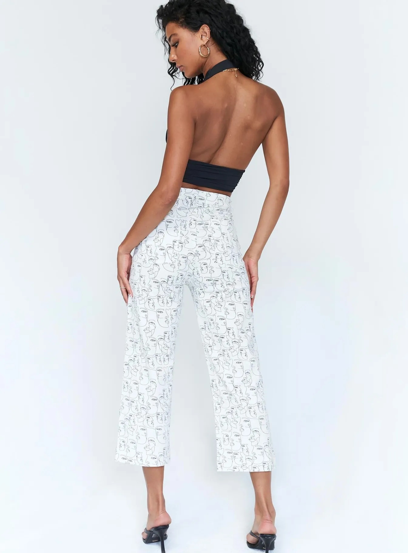Princess Polly Nelly Wide Leg Face Print Pants White Multi Clearance